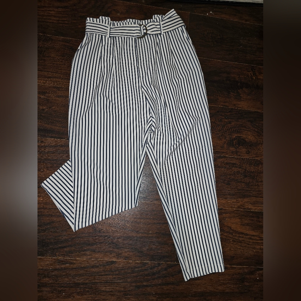 Time and Tru Navy and White Pleated Casual Pants With Belt Size 12